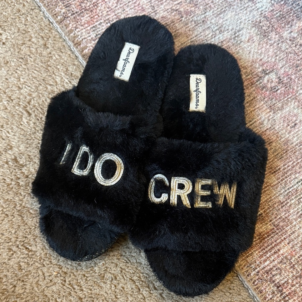 Dearfoams Black and Gold I Do Crew Flats